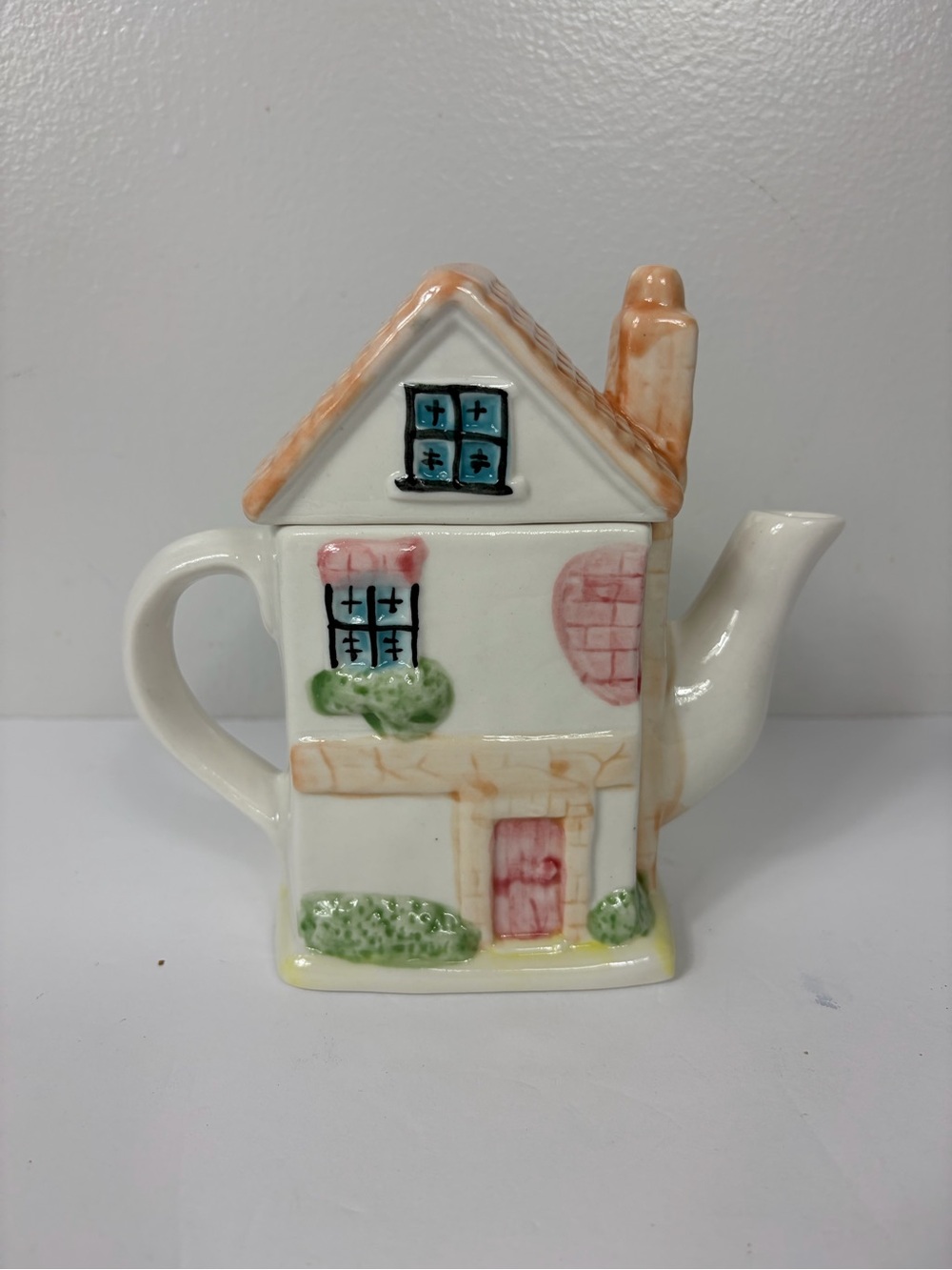 Ceramic House-Shaped Teapot - White with Pastel Accents